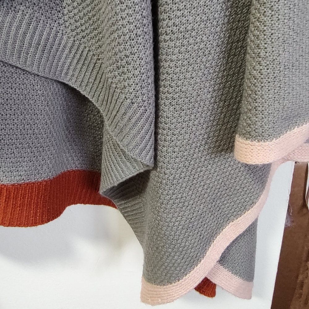 Verloop Shawl Wrap Shrug Knit Scarf Cover Up Grey Pink Blue Poncho Cardigan OS - Picture 8 of 15